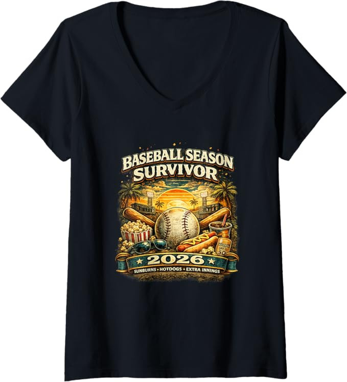 Women's Baseball Season Survivor 2026 Funny Fan Vintage Sunset V-Neck T-Shirt | Amazon (US)