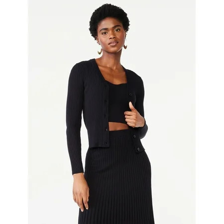 Scoop Women's Sheer Stripe Knit Cardigan Sweater and Bralette, 2-Piece Set, Sizes XS-XXL | Walmart (US)