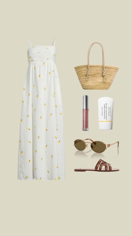 The perfect summer look featuring the cotton seersucker strappy maxi dress from my edit with very, a basket bag, miu miu sunglasses, tan leather sandals, beauty pie spf & lipgloss  

#LTKSeasonal #LTKeurope #LTKstyletip