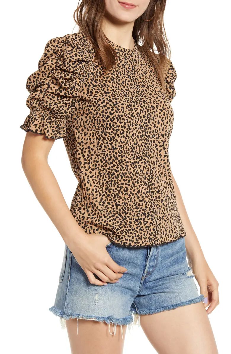 Leopard Print Ruch Sleeve Top | Nordstrom