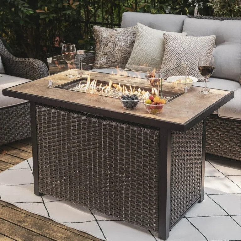 Nuu Garden Outdoor 43 Inch 50,000 BTU Propane Gas Fire Pit Table, Ceramic Tabletop Outdoor Fire P... | Walmart (US)