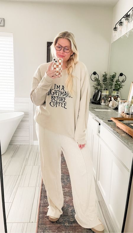 Comfy WFH vibes 
This crewneck is from Right Here at Home on Instagram but I linked some cute similar options from Amazon 
These are the best sweats from Aerie, I love them so much in a L 
And the platform slippers from Walmart are my best fall find yet 

#LTKSeasonal #LTKstyletip #LTKmidsize
