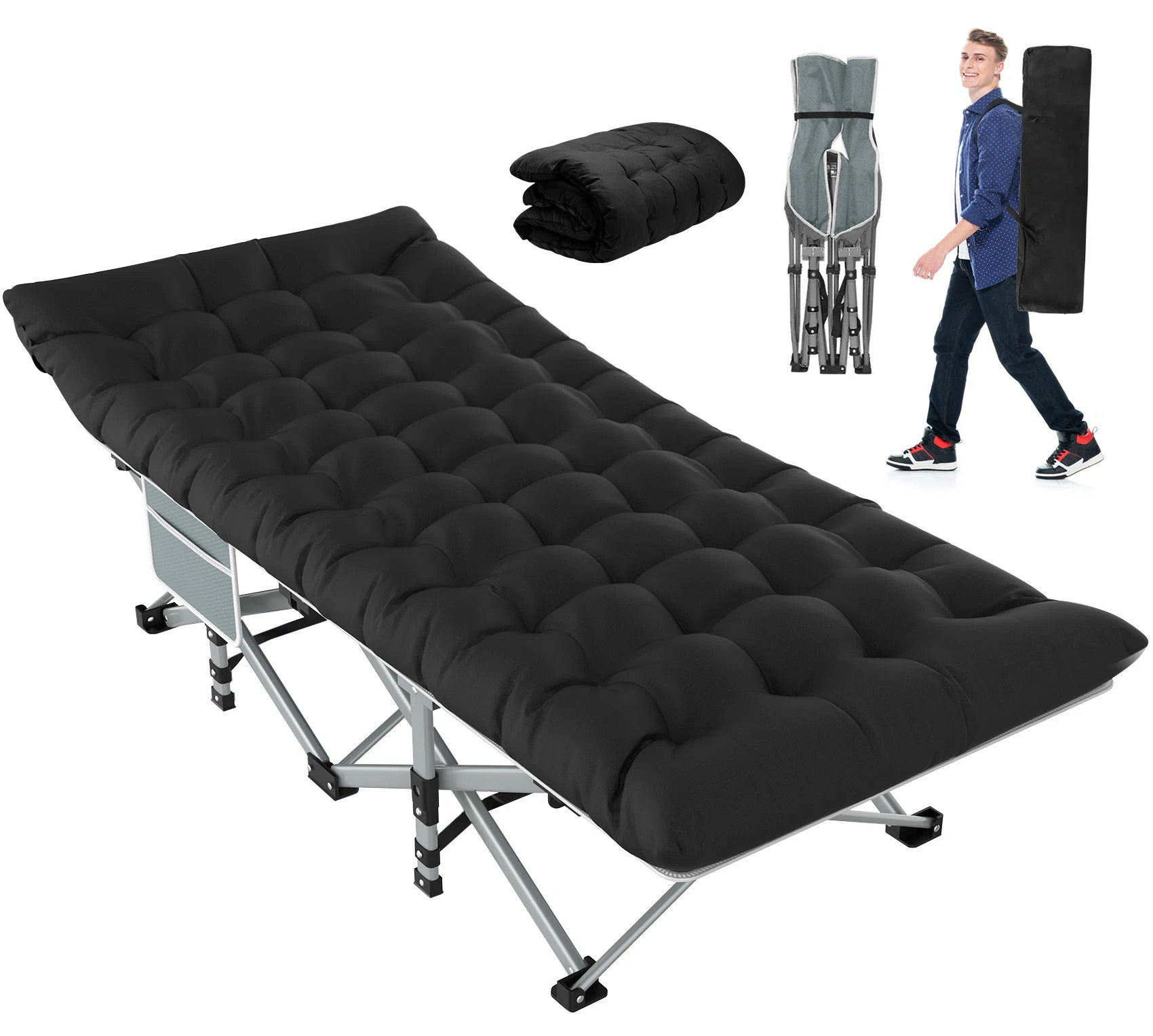 Folding Camping Cot Portable Outdoor Heavy Duty Sleeping Cot with Mattress and Carry Bag | Wayfair North America
