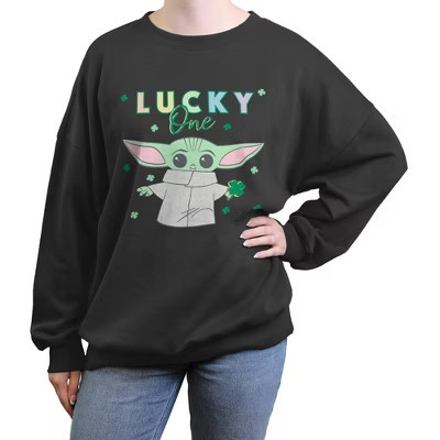 Junior's Star Wars: The Mandalorian Lucky One Grogu Clover Sweatshirt - Charcoal - Medium | Target