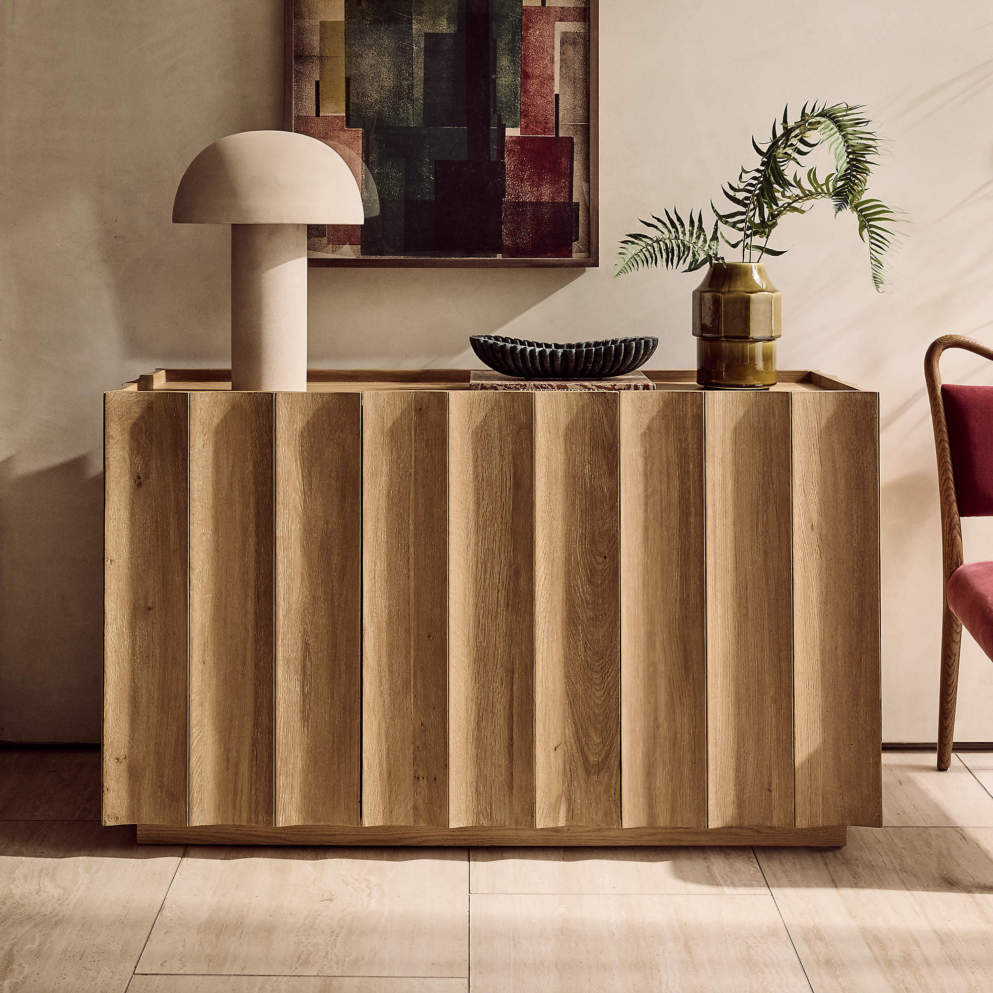 Bardo 54" Scalloped Oak Wood Credenza | CB2 | CB2