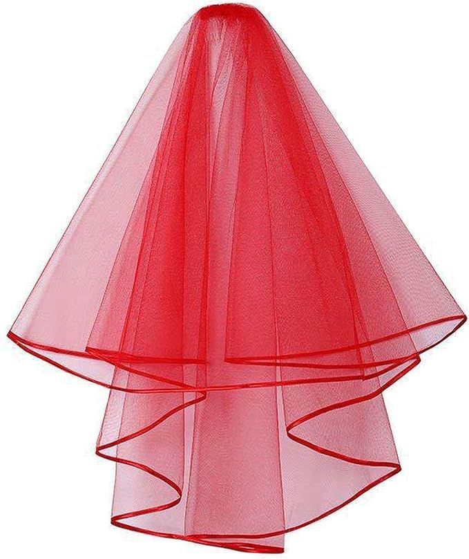Short Lace Mesh 2 Tier Bridal Veils With Comb, Women's Simple Tulle Bachelorette Party For Weddin... | Amazon (US)
