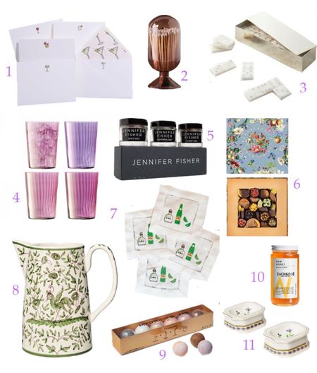 Unique hostess gifts that will surprise, delight, and won’t break the bank. 

1. Happy Hour Notecards
2. Match cloche
3. Onyx domino set
4. Gem Tumbler Set
5. Salt trio
6. Treasures of Orchard Chocolate
7. Ranch water cocktail napkins 
8. Oiseau Pitcher 
9. Cocktail bombs
10. Local honey 
11. Salt cellars 

#hostessgifts #friendgifts #giftideas #giftguide #holidayguide #holidaygifts #holidaymusthaves 

#LTKGiftGuide #LTKHoliday #LTKunder100