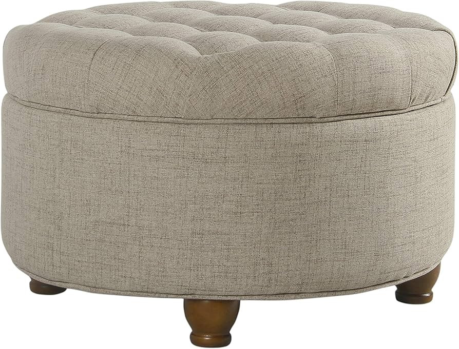 Homepop Home Decor Button Tufted Woven Round Storage Ottoman Large | Amazon (US)