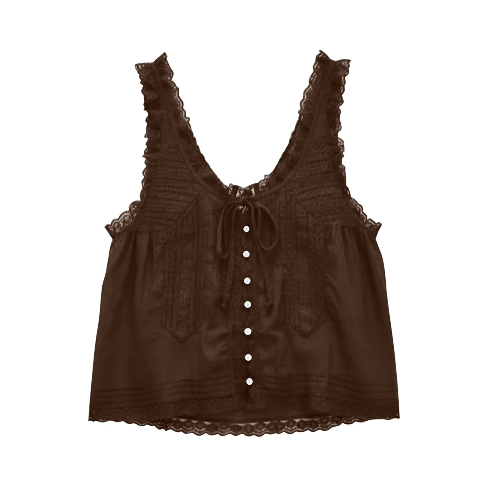 ClodeEU Women's V-Neck Sleeveless Button Down Tank Top, Casual Ruffled Strap Blouse Brown,Women's... | Walmart (US)