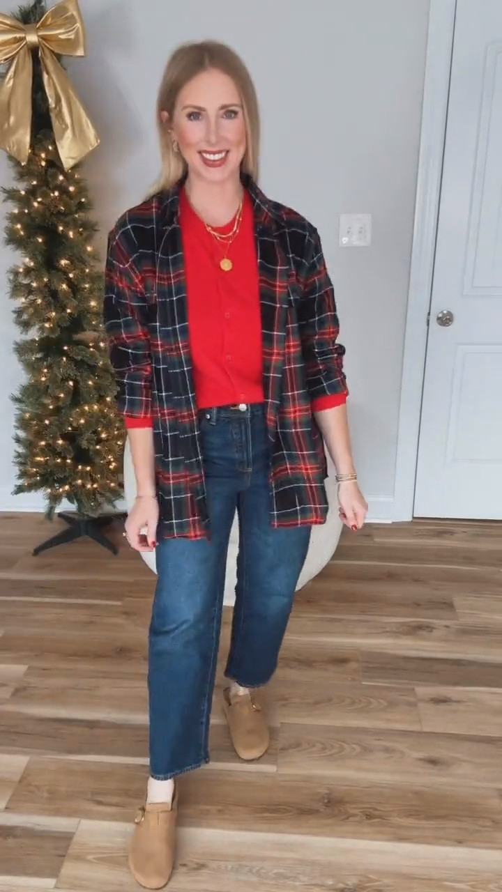 Walmart outfit, red cardigan sweater, plaid flannel 

#LTKootd #LTKFindsUnder50