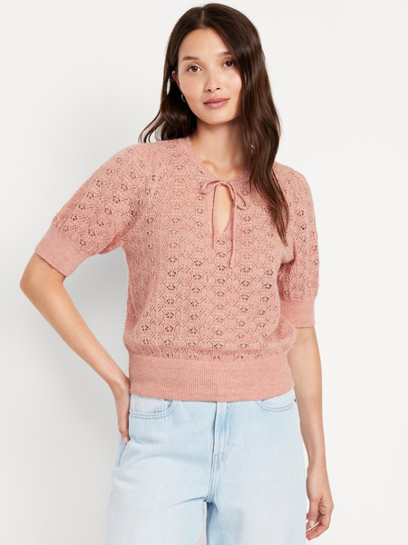 Wool-Blend Puff-Sleeve Tie-Neck Sweater | Old Navy | Old Navy (US)