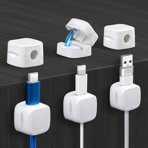 Magnetic Cable Clips, 6 Pack Cord Organizer Holder, White Charging Cable Keeper (Cable Smooth Adjustable), Adhesive Cable Management Phone USB Charger Holder for Home Office Car Desk Wall Nightstand | Amazon (US)
