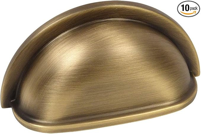 Cosmas 10 Pack 4310BAB Brushed Antique Brass Cabinet Hardware Bin Cup Drawer Handle Pull - 3" Inc... | Amazon (US)