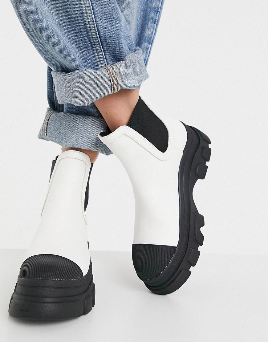 Bershka chunky sole contrast chelsea boot in white | ASOS (Global)