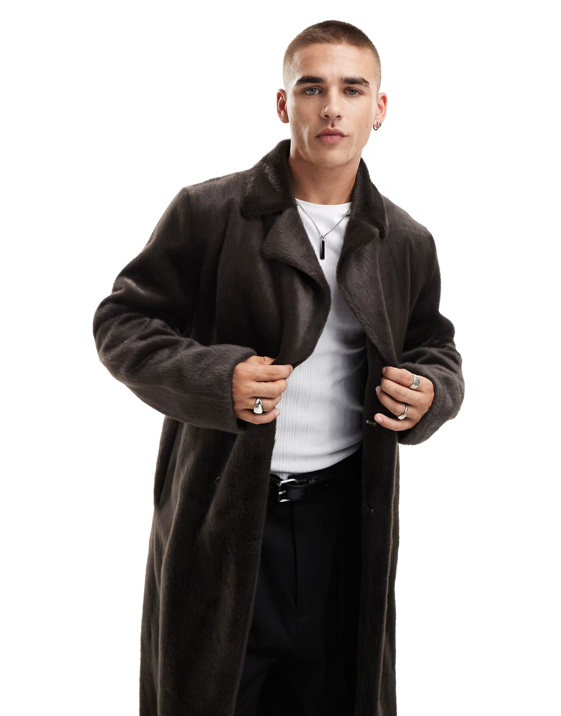 ASOS DESIGN faux fur overcoat in brown | ASOS (Global)