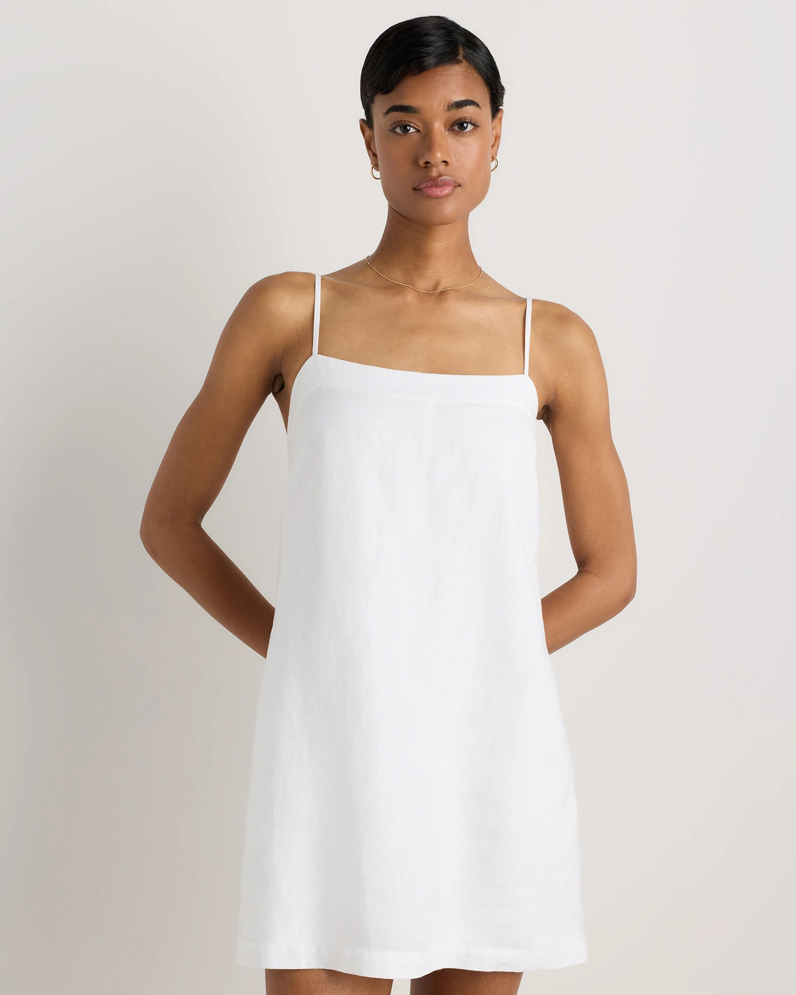 100% European Linen Mini Skort Dress in White | Quince