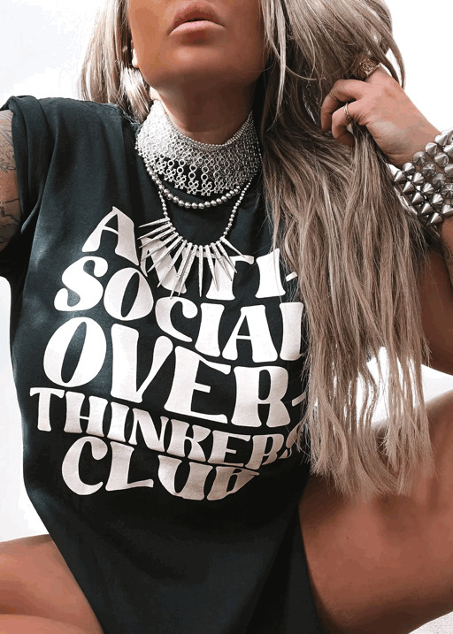 ANTISOCIAL OVERTHINKERS CLUB SIDE SLIT TEE | Pebby Forevee