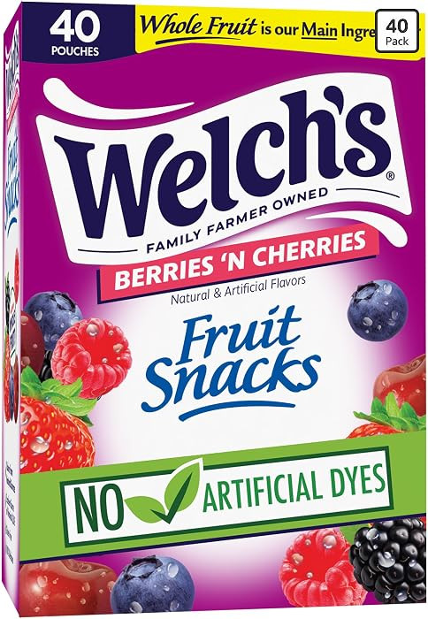 Welch's Fruit Snacks, Berries 'N Cherries Snack Box, Gluten Free, 0.8oz Snack Packs (Pack of 40) | Amazon (US)