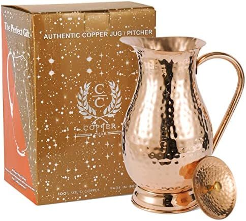 Amazon.com | Copper Pitcher with a Lid - Pure Solid Copper Handcrafted Hammered Jug, Capacity 70 ... | Amazon (US)