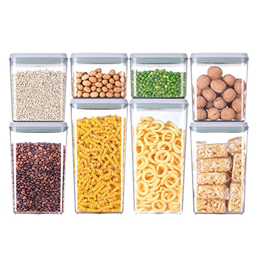 8-Piece Set of Pop Airtight Food Storage Containers with Lids Stackable Containers for Kitchen Pantry Organization Ideal for Cereal Snacks Flour Sugar Coffee and Spaghetti (1.2, 2.0, 2.7, 3.3qt)*2 | Amazon (US)