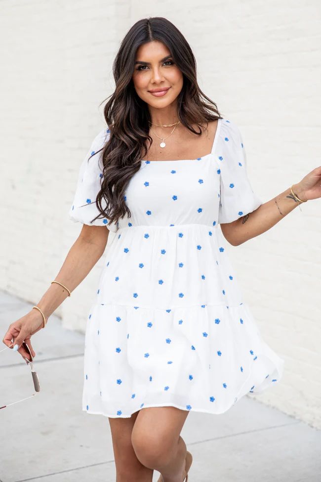 Everytime I See You White and Blue Mini Dress | Pink Lily