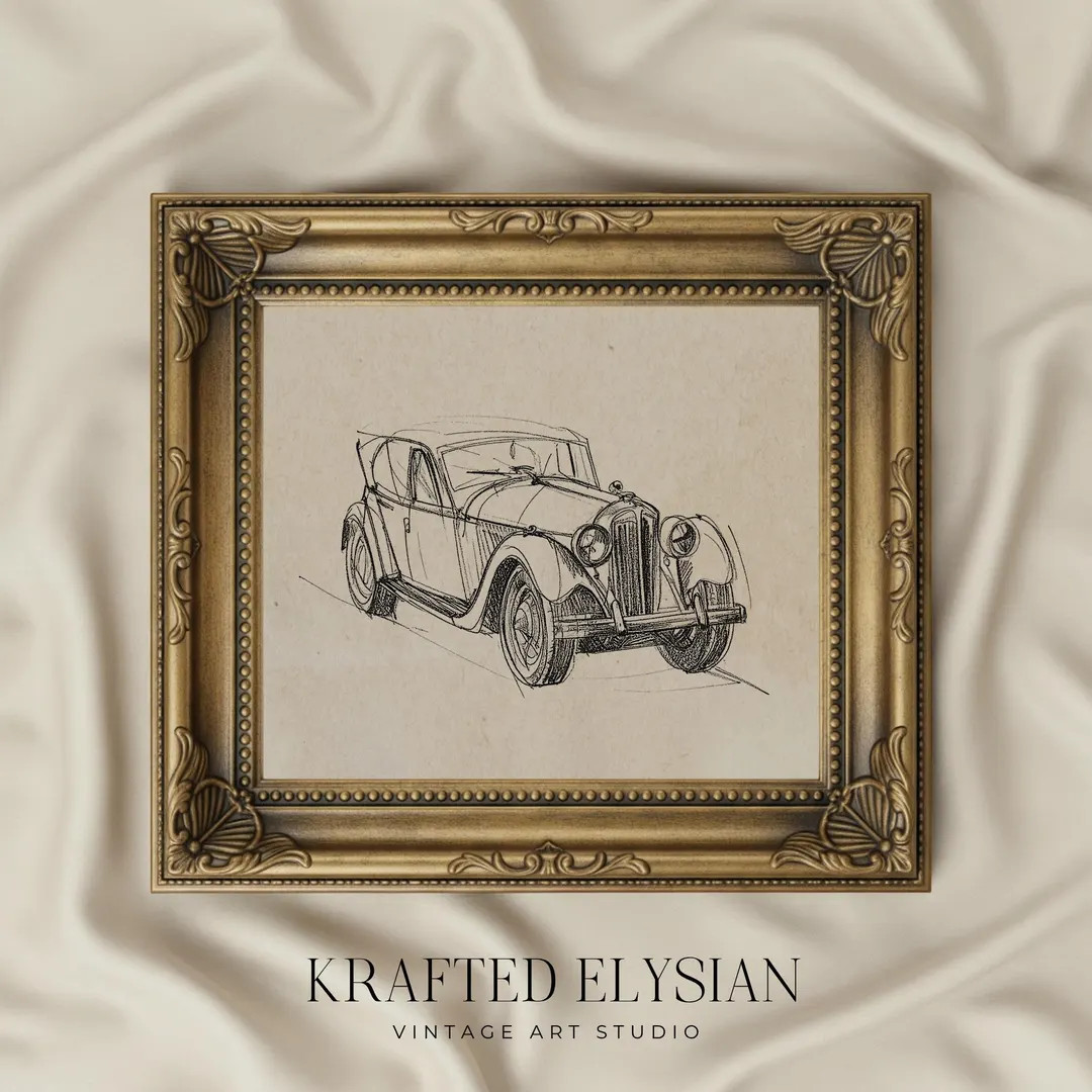 Classic Car Ink Sketch Printable, Hand Drawn Vintage Vehicle Art, Retro Line Drawing Digital Down... | Etsy (US)