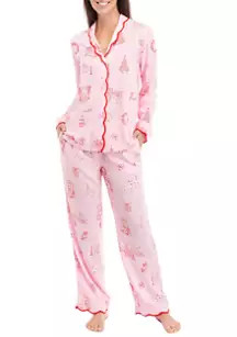 Crown & Ivy™ Scalloped Hem Poplin Printed Pajama Set | Belk