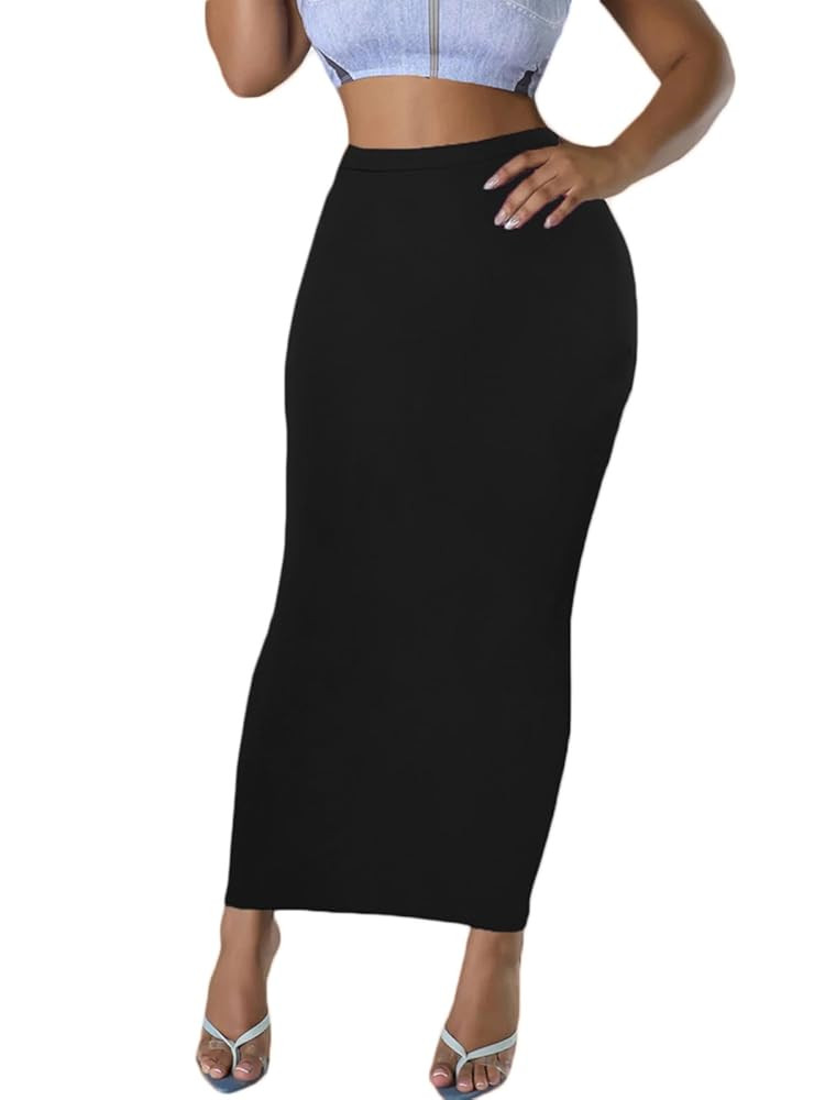 Women's Long Pencil Skirt - High Waisted Summer Fall Y2K Club Bodycon Tight Maxi Skirts | Amazon (US)