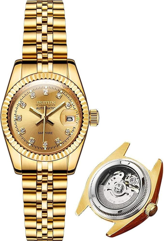 Women's Luxury Retro Automatic Watches, Small Wrist Fluted Bezel Women Diamond Watch, Japanese Mo... | Amazon (US)