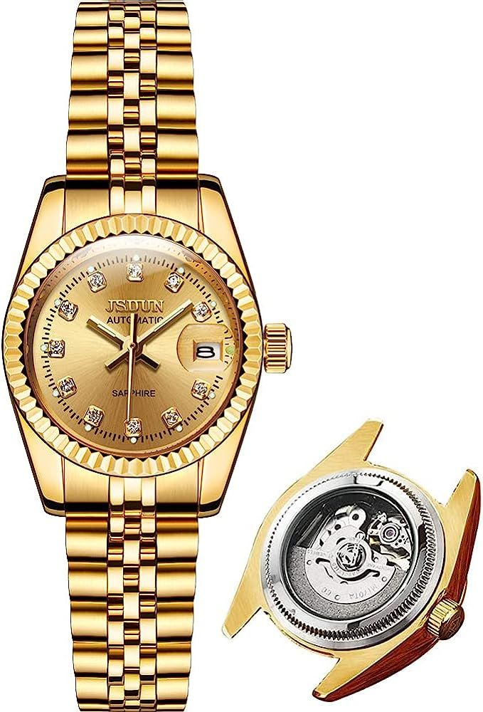 Women's Luxury Retro Automatic Watches, Small Wrist Fluted Bezel Women Diamond Watch, Japanese Mo... | Amazon (US)