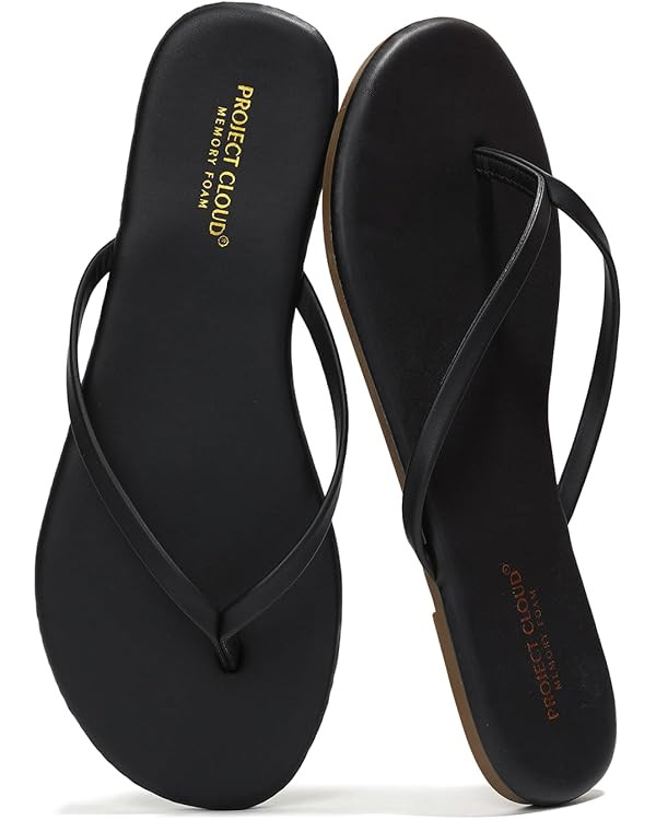 Project Cloud Flip Flops for Women - Memory Foam Flats Summer Sandals for Women 2025 - Vegan Leat... | Amazon (US)