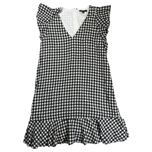 Madewell Gingham Plaid Black And White Peplum Ruffle Cotton Dress Women's Size 6 | Poshmark