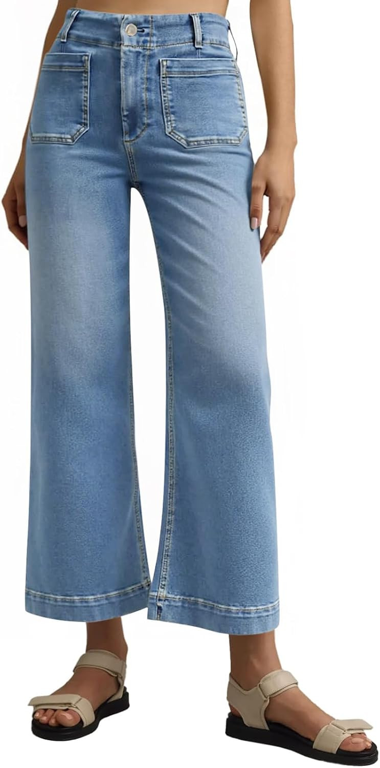 Tankaneo Womens Wide Leg Jeans High Waist Cropped Baggy Denim Pants | Amazon (US)