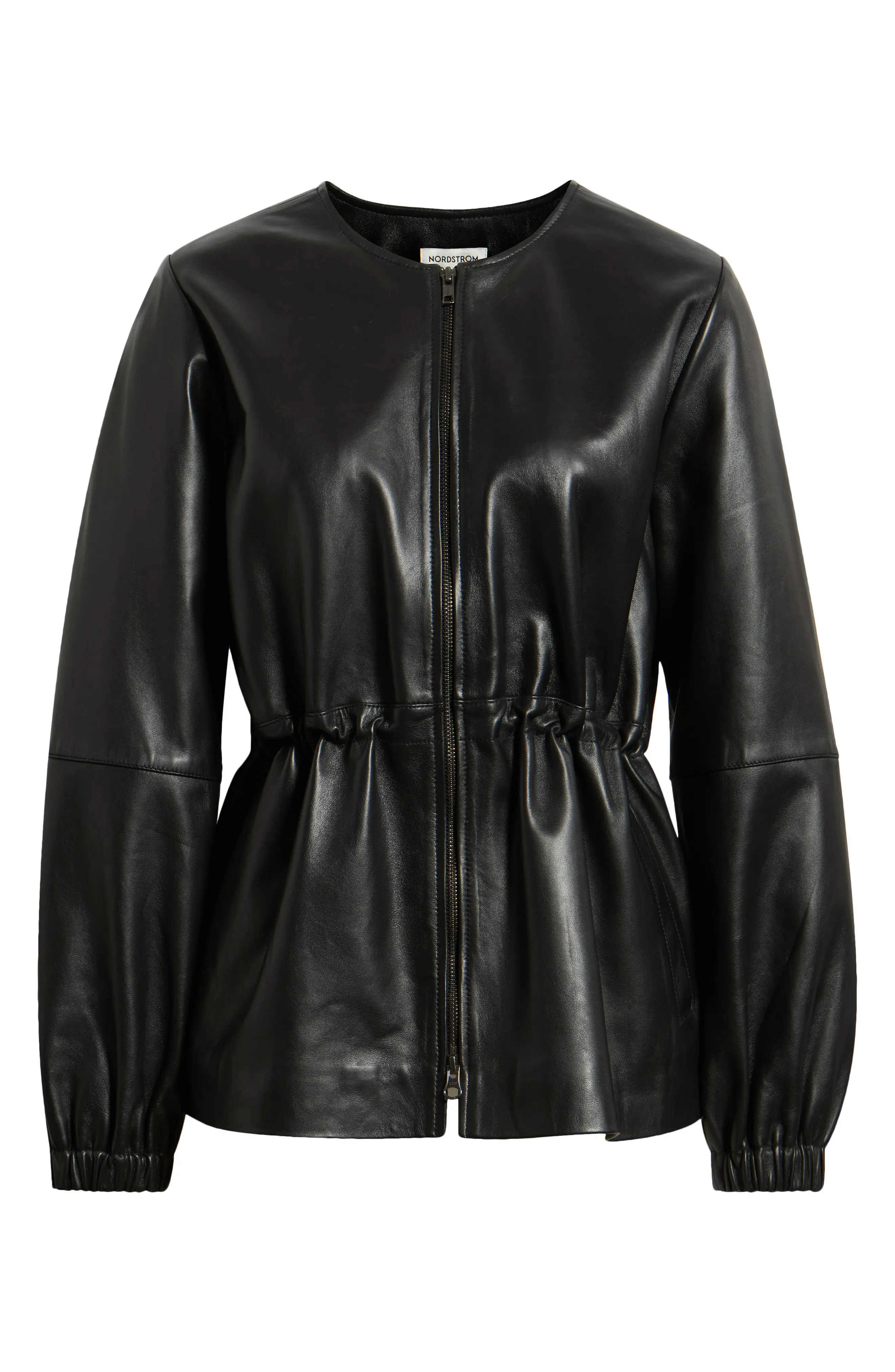 Nordstrom Cinch Waist Leather Jacket in Black at Nordstrom, Size X-Small | Nordstrom