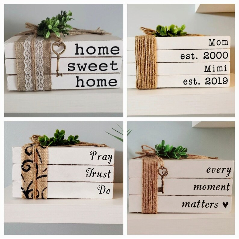 Personalized stamped books farmhouse books custom stacked name book parent Grandparent Mother's D... | Etsy (US)