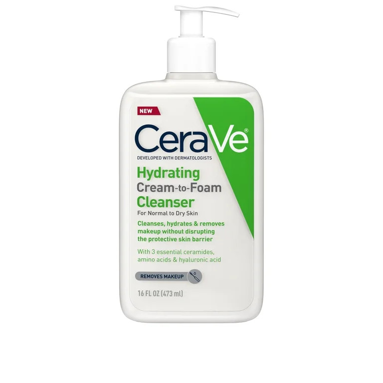 CeraVe Hydrating Cream-to-Foam Facial Cleanser with Hyaluronic Acid for Normal to Dry Skin, 16 fl... | Walmart (US)