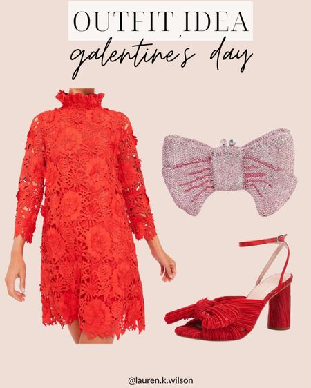 Valentine’s Day, galentines, lace, long sleeve, tie bow back, rhinestone clutch, handbag, purse, bow heels, outfit idea 

#LTKSeasonal #LTKstyletip #LTKfindsunder100