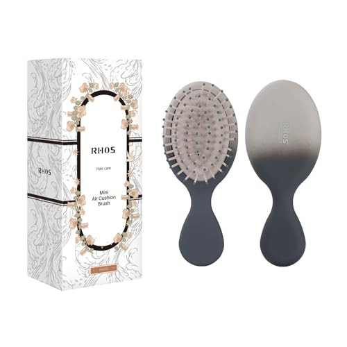 RHOS Mini Hair Brush for Women,Men and Kids, Travel Size Hair Brush for Purse & Pocket, Small Cushion Paddle Brush with Soft Bristles(1 Pack-Grey Gradient) | Amazon (US)