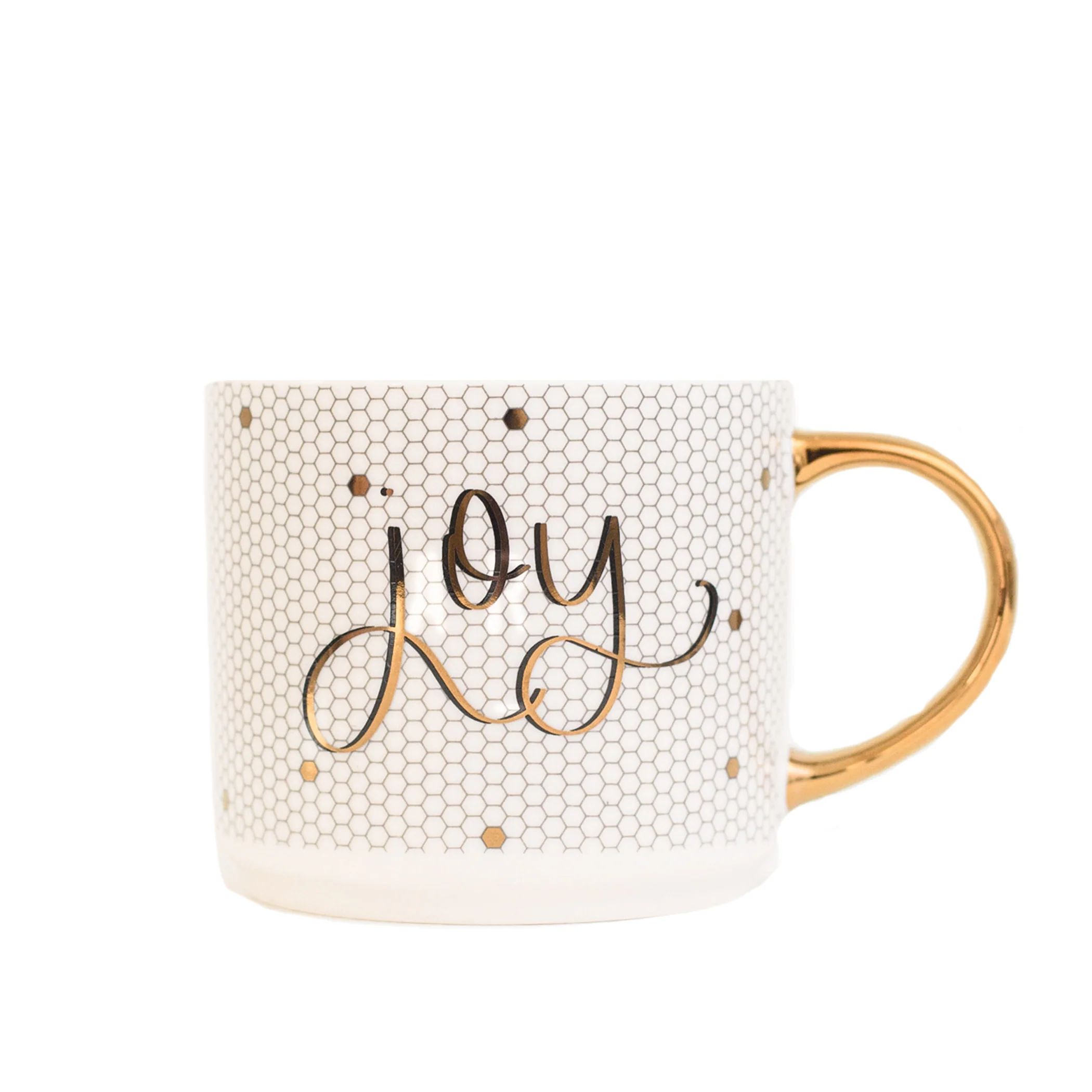Joy - White + Gold Honeycomb Tile Coffee Mug | Sweet Water Decor, LLC