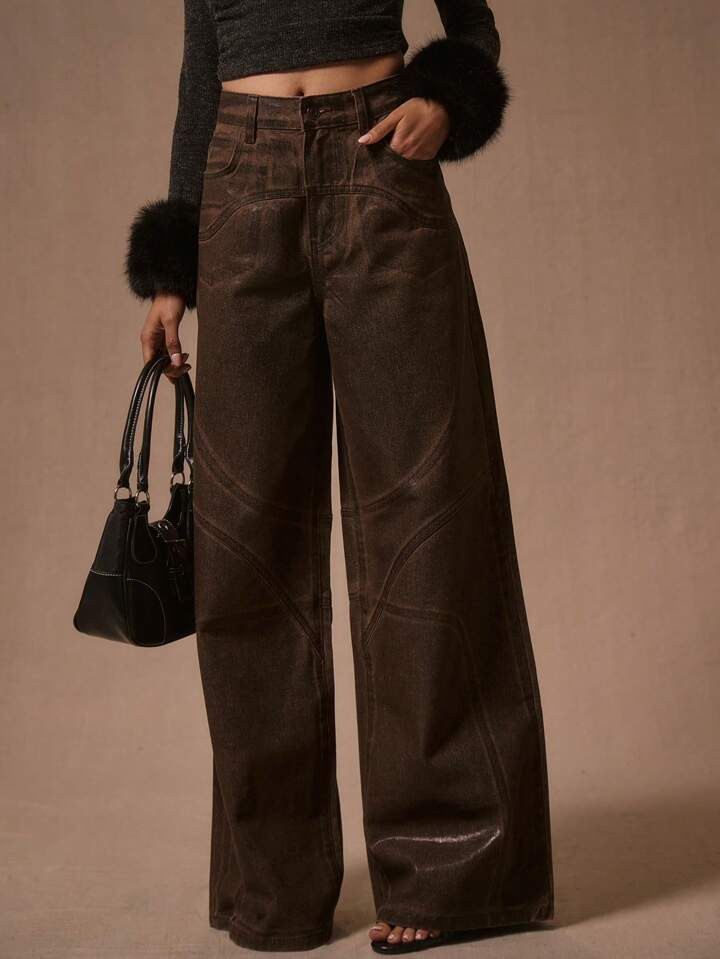 MUSERA Wax Coated Loose Jeans | SHEIN