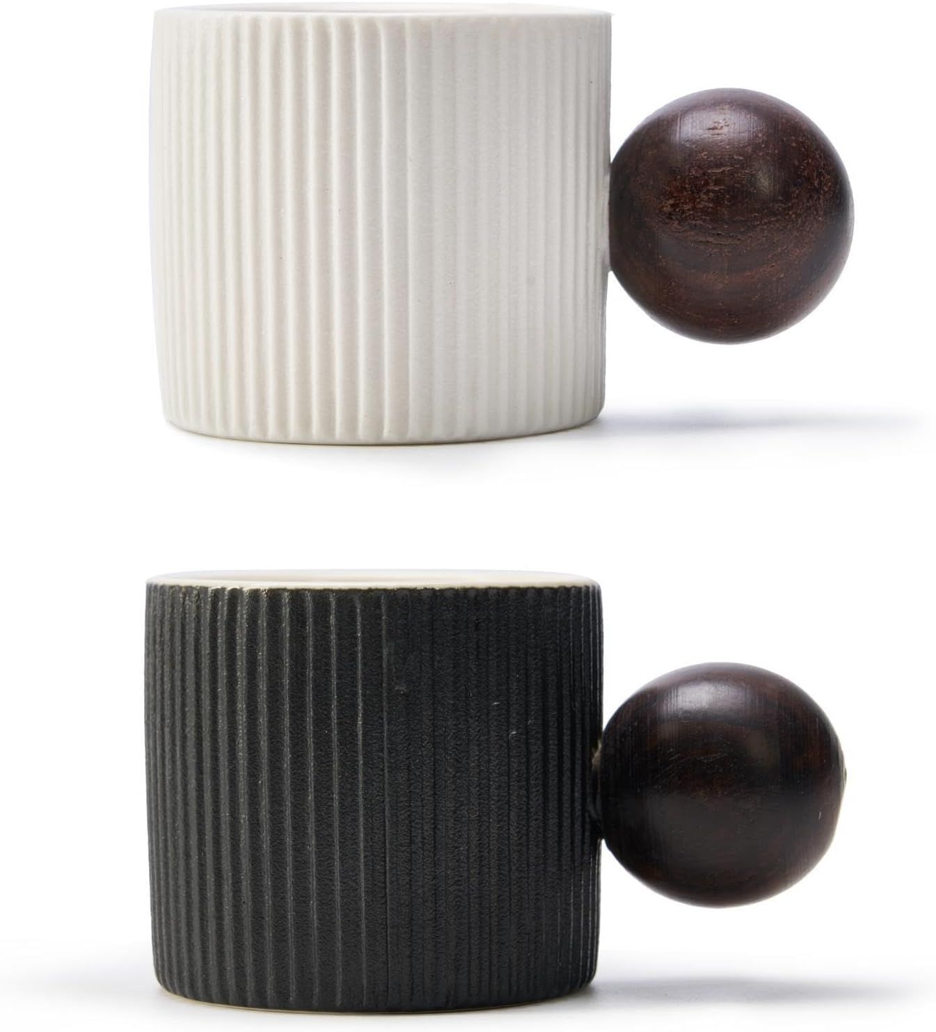 CLASGLAZ Ceramic Mini Espresso Cups Demitasse Cups with Round Wooden Handle Vertical Stripes Tea ... | Amazon (US)