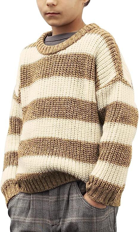 Boys Striped Pullover Sweater Crew Neck Color Block Knit Long Sleeve Winter/Spring Tops Knitwear ... | Amazon (US)