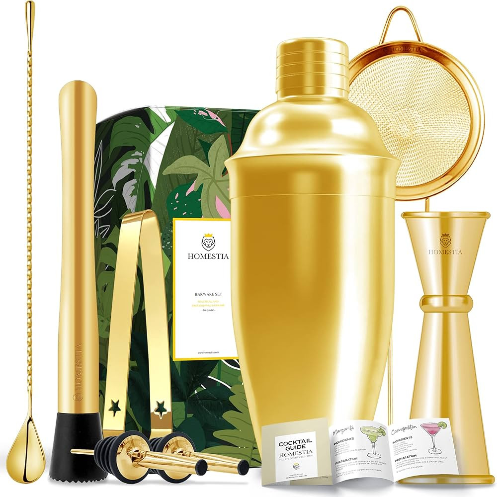 Gold Cocktail Shaker Set Stainless Steel Bar Cart Accessories Kit: 24oz Martini Shaker, Drink Mix... | Amazon (US)