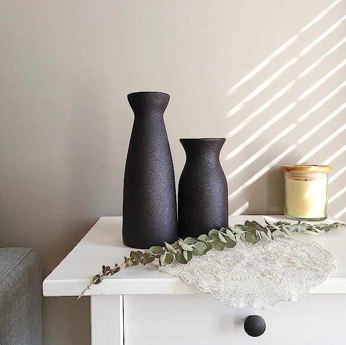 MINIKLE Black Ceramic Vase Set of 2 for Home Decor, Modern Decorative Vase for Pampas Grass, Drie... | Amazon (US)