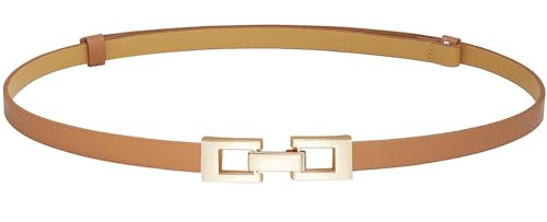 Glamorstar Skinny Belts for Women Thin PU Leather Waist Belt with Gold Buckle for Dresses Brown B 60cm/23.6in | Amazon (US)