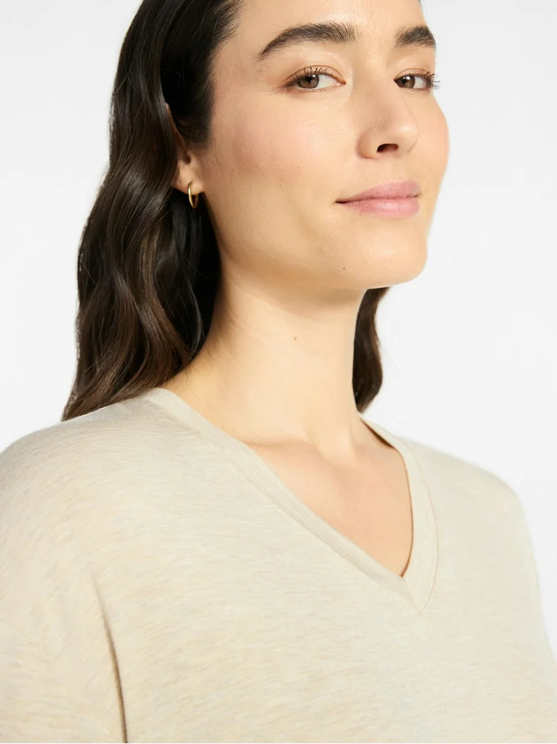 Time and Tru Women's V-Neck Tunic Tee with Short Sleeves, Sizes XS-XXXL | Walmart (US)