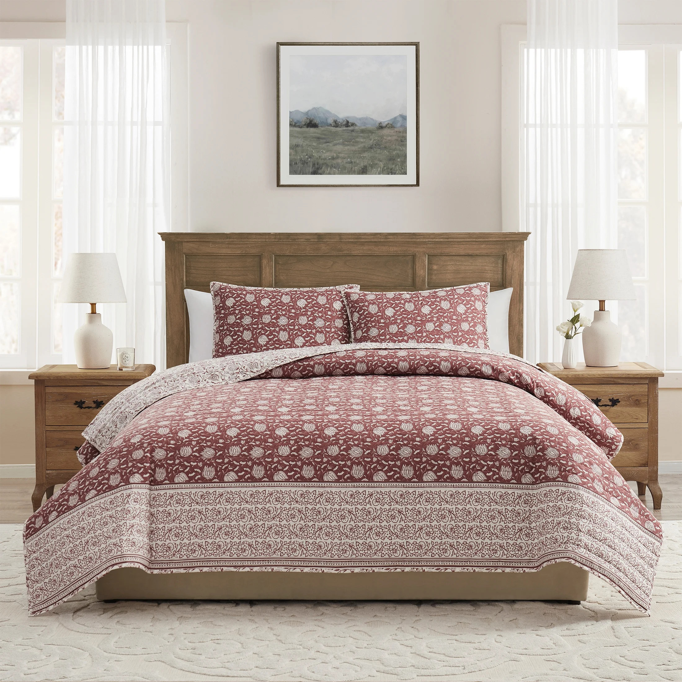 My Texas House Arden Adult 3-Piece Dusty Mauve Floral Quilt Set, Full/Queen | Walmart (US)