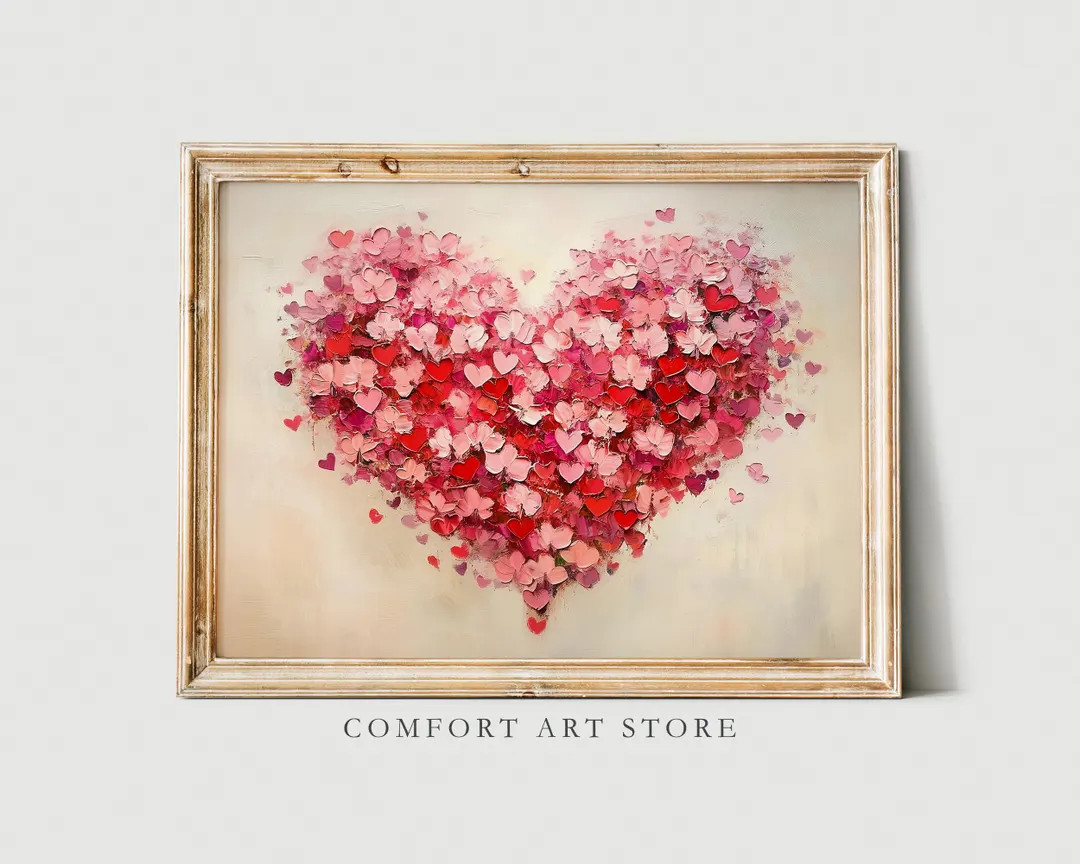 Valentines Day Print Red Pink Heart Wall Art Antique Vintage Valentines Oil Painting Decor Valent... | Etsy (US)