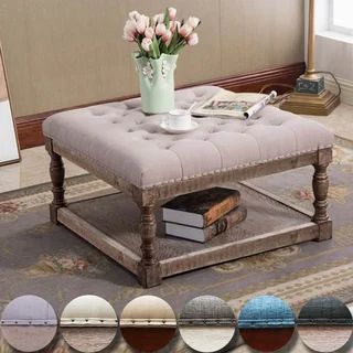 Cairona Fabric 30-inch Tufted Shelved Ottoman (Optional Colors) | Bed Bath & Beyond