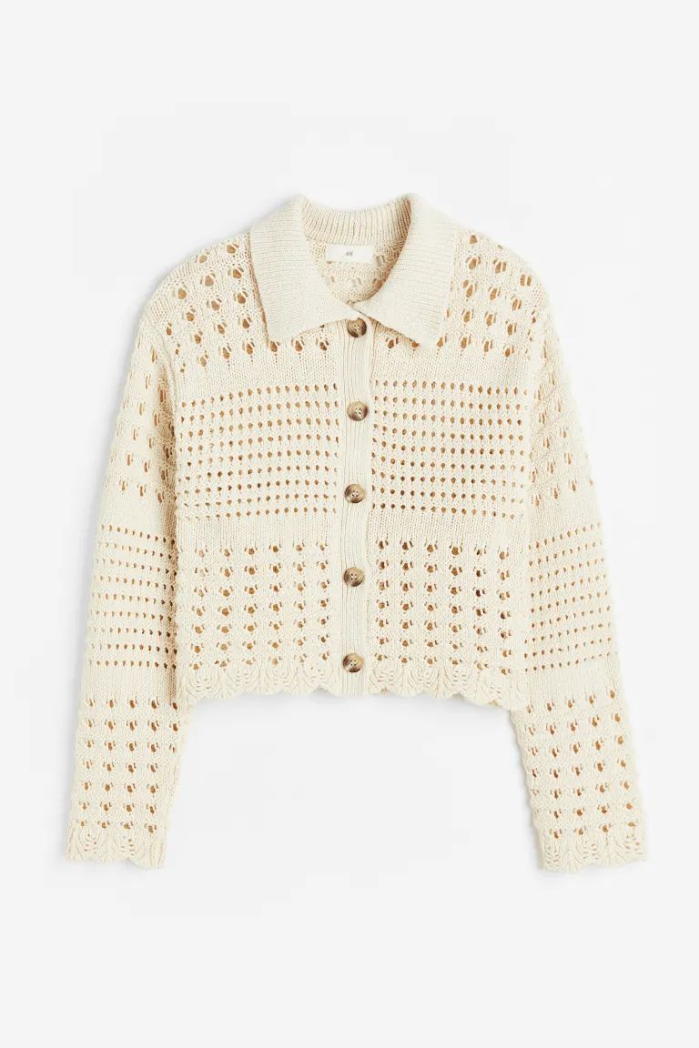 Hole-knit Sweater with Collar | H&M (US)